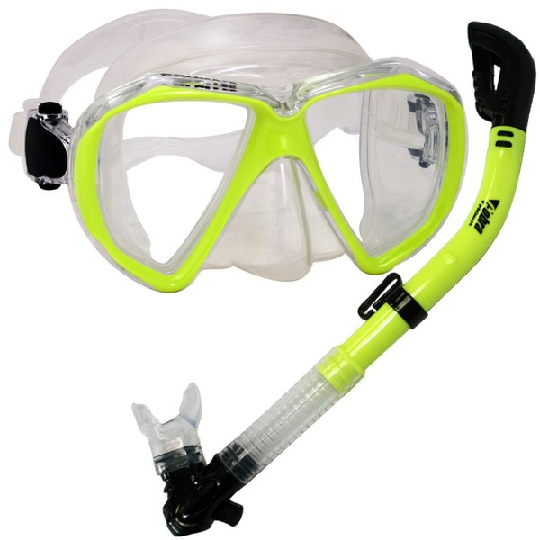 Promate Snorkeling Scuba Dive Dry Snorkel Mask Deluxe Gear Set, Yellow