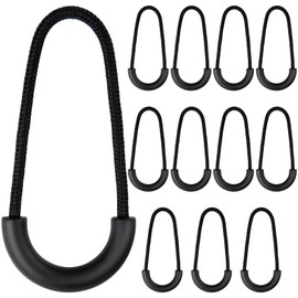 CustomyLife 12Pcs Nylon Zipper Pull Replacement, Heavy Duty Zipper Tags Black U Shape Cord Extension Zipper Tags for Backpacks Luggage Jackets Purse Handbags Traveling Cases