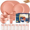 Wheat Straw Dinnerware Sets,64-Piece Plates and Bowls Sets for 8-Unbreakable,Reusable