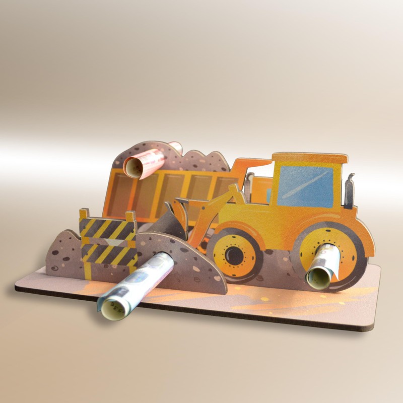 Baustelle Mit Bagger - Bagger 3D-Holzkarte | Geldgeschenke, Glückwunschkarte Zum