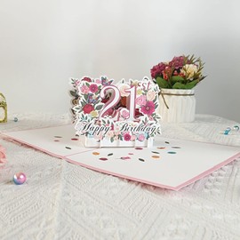 HOMANGA Happy 21st Birthday Pop Up Card, 21 Birthday Greeting Card for Her, 21st Birthday Gifts for Sister Daughter Nephew, 21 Years Old Birthday Card with Blank Note and Envelope, 6" x 8"