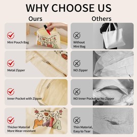 VADOO Canvas Tote Bag - with Zipper & Small Pouch for Women, Gifts for Mom Birthday, Mother's Day, Thanksgiving, Christmas