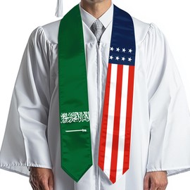 Endargros Saudi Arabia Flag International Students Graduation Sash Stole Scarves 180 X 13 CM/70 X 5 INCHES Double Sided Graduation Decoration Item