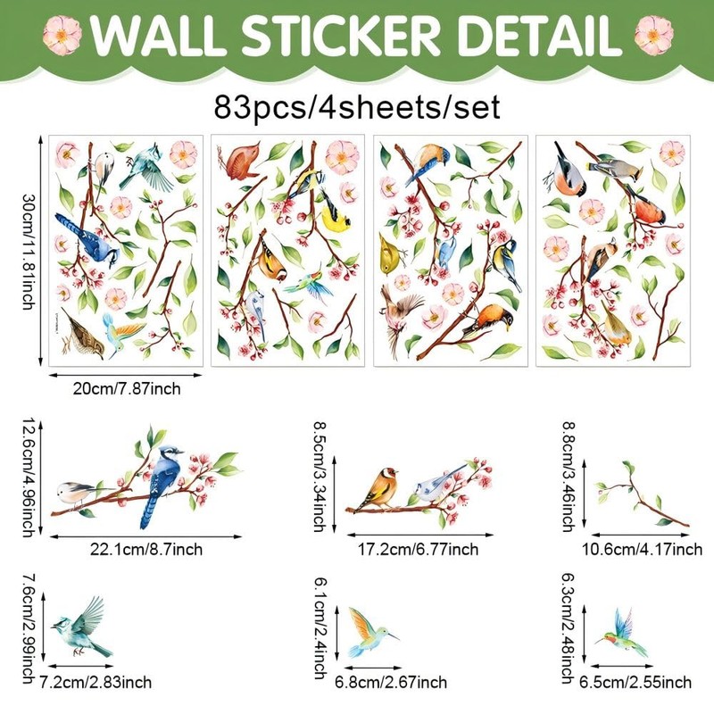 Spring Window Cling Branches Greenery Hummingbird Window Stickers Bird Strike