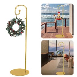SIGOWING Shepherds Hooks for Outdoor, 61" Tall Freestanding Bird Feeder Stand & Wind Chime Hanger, Heavy-Duty Rust Resistant Iron Pole with Flat Base for Hanging Plant Stand, Wreath, Lanterns (Gold)