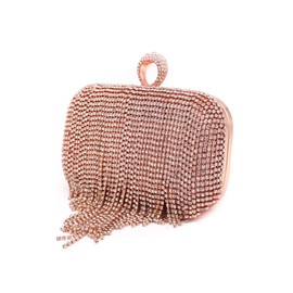 New Women's Rose Gold Sparkling Shiny Small Diamanti Crystal Clutch Bag Ideal For Wedding Prom Dinner Evening Party Event (Shell)