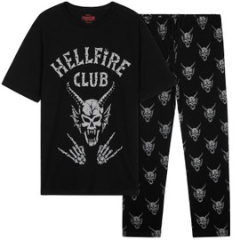 Stranger Things Mens Pyjamas Set, T-Shirt & Long Bottoms, Teens PJs Comfy Loungewear with Pockets, Soft Nightwear, Gifts for Him (3XL, Black)