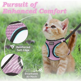 SALFSE Cat Harness and Leash for Walking Escape Proof, Adjustable Kitten Vest Harness Reflective Soft Mesh Puppy Harness for Outdoor, Comfort Fit, Easy to Control (Lpink, S)