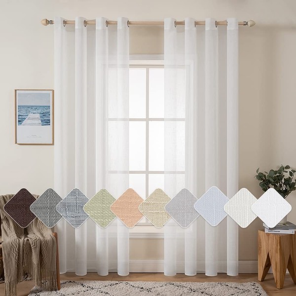 MIULEE Transparent Curtains with Eyelets Polyester 2 Panels Decorative Imitation Linen for Windows Bedroom Living Room Home Modern 140 x 185 cm White