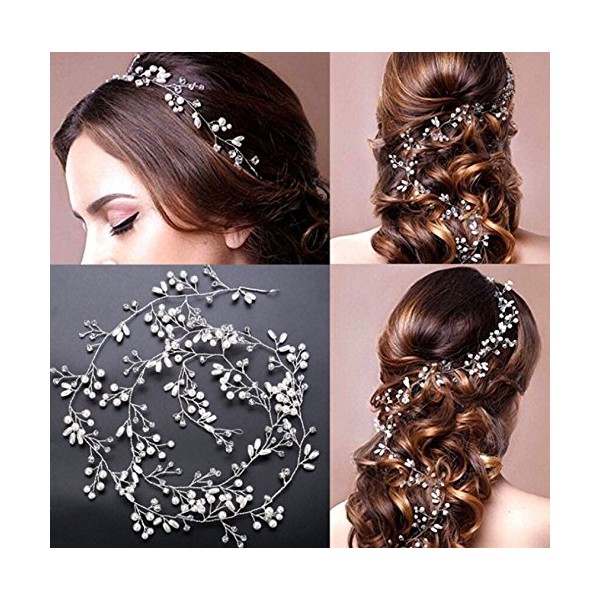 MoreChioce Elegant Bridal Jewellery Vintage Women Headbands Pearl Crystal Hair Accessories Women's Rhinestone Headwear Long Rhinestone Hair Accessories