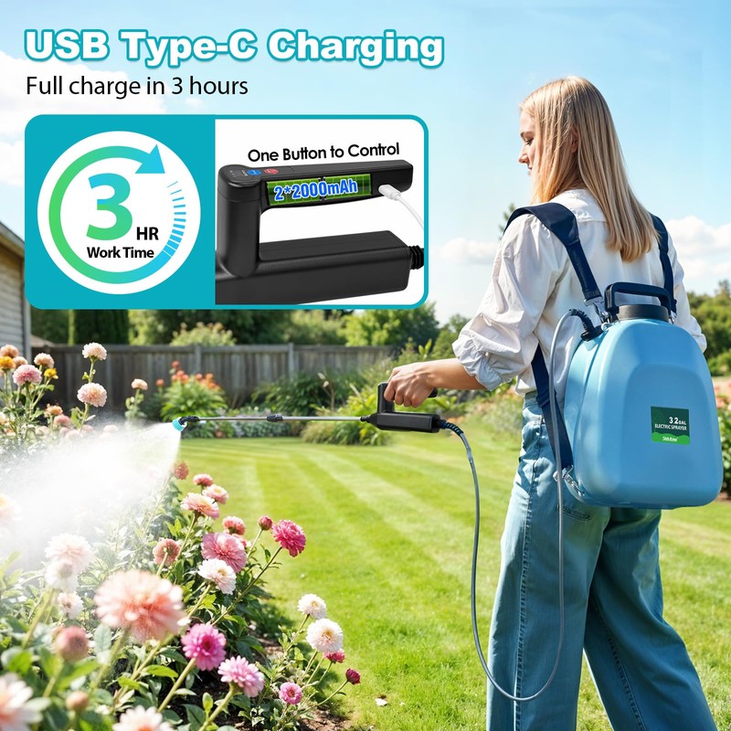 3.2 Gallon Battery Powered Backpack Sprayer, Upgraded Electric Back Pack