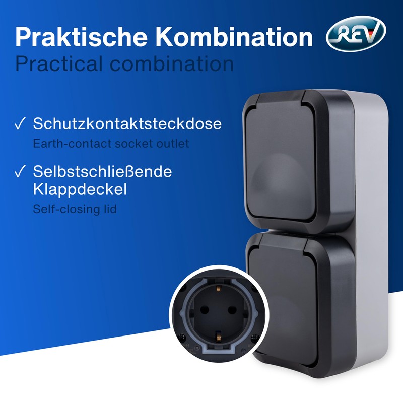 REV 0004080400 AquaStorm Double Socket, Wet Room Socket, IP55, Two-Pole,