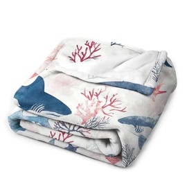 Shark Blanket Ocean Shark Gifts for Girls Boys Woman Kids Coral Shark Lover Coastal Navy Throw Blankets Soft Blanket Warm Fleece Flannel Plush Blankets for Bed Sofa Couch 40"x50"