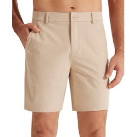 Libin - Pantalones Cortos de Golf para Hombre, de 7 Pulgadas, Pantalones Cortos de Trabajo Informales con Frente Plano, híbridos, Ligeros, de Secado rápido, Caqui 33