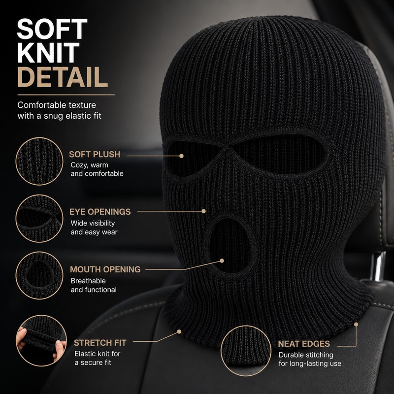 Car Headrest Cover for Interior Decor – 3-Hole Plush Mask-Style