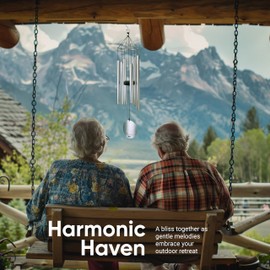 Nature’s Melody Aureole Tunes Wind Chimes – Outdoor Windchime with 6 Tubes Tuned to C Pentatonic Scale, 100% Rustproof Aluminum, Powder Finish & S Hook Hanger for Sympathy, Memorial Gift or Zen Garden