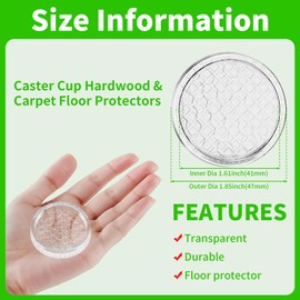 1.6"x1.6" Round Rubber Furniture Caster Cups, 12 PCS Furniture Coasters for Carpet - Clear Non Slip Furniture Pads with Grip, Carpet Protector for Furniture Legs - Protect Any Flooring