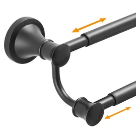 Hoimpro Adjustable Retractable 15-27 Inches Stainless Steel Bathroom Towel Bar, Bathroom Accessories Bath Hotel Double Towel Bar Rod Hanger Wall Mounted Towel Holder Towel Rack, Matte Black
