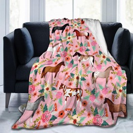 Horse Blanket Gifts for Girls, Unique Fun Cool Horse Floral Flower Throw Blanket Gifts for Horse Lovers, Super Soft Warm Pink Cozy Plush Flannel Fleece Blankets 60"X50" for Couch Bedroom Livingroom