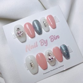 [Handmade Nail Tips] Pink Beam Planet Nails  - Almond / [수제네일팁] 핑크빔행성 네일  - 아몬드