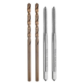 sourcing map Tap and Drill Bit Set, 2pcs M3 x 0.5 Metric Straight Flute Thread Screw Taps & 2pcs 2.5mm Twist Drill Bits, Uncoated/Roasted Yellow HSS-6542/M35 HSS-CO Tapping Threading Tool