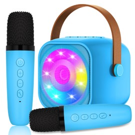 Karaoke Machine with 2 Wireless Microphones, Microphone Kids Portable Bluetooth Karaoke Electronic Toy with LED Light Effects, Gifts for Ages 3-18 Children, Boys, Girls
