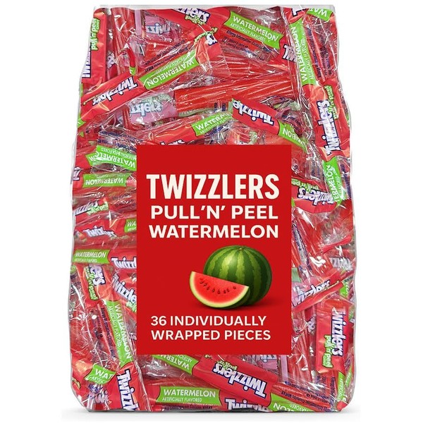 Pullin Peel Watermelon Licorice Candy – 36-Count, Individually Wrapped, Soft