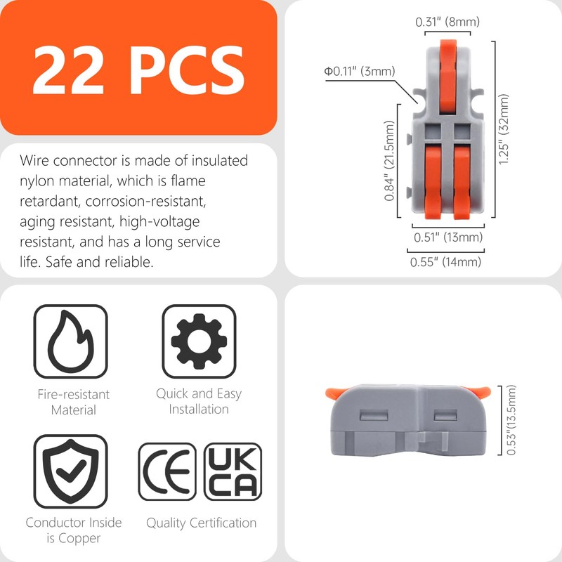 XALXMAW 22Pcs Lever Wire Connectors, 1 in 2 Out Mini