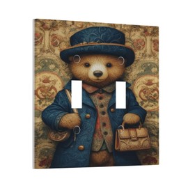 Decorative Art Light Switch Covers,2 Gang Double Toggle,Wall Plate,Switchplate Faceplate,Cute Bear,4.6x4.5IN