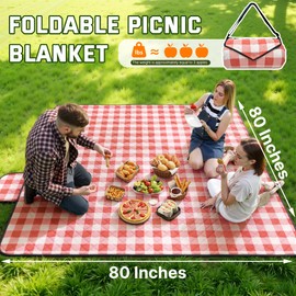 TigeJoy Extra Large Picnic Blanket Waterproof Foldable 80''x80'', Outdoor Picnic Mat Beach Blanket Sandproof for Park, Grass, Travel, Hiking, Camping Essentials, Gingham Picnic Blanket