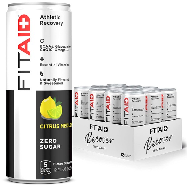FITAID ZERO, No Artificial Flavors or Sweeteners, Keto-Friendly, Number 1 Post-Workout Recovery Drink, Contains Zero Sugar, BCAAs, Glucosamine, Omega-3s, Green Tea, 5 Calories, 12 Fl Oz (Pack of 12)