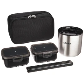 Tiger LWY - E461 - K Lunchbox With Insulated Stainless Steel Container, Approximately 2 Cups, Includes Case, Black