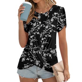 Addtoo 2025 Womens Tops Summer Casual Blouse Twist Front Tshirts Short Sleeve Trendy Floral Tunic XL