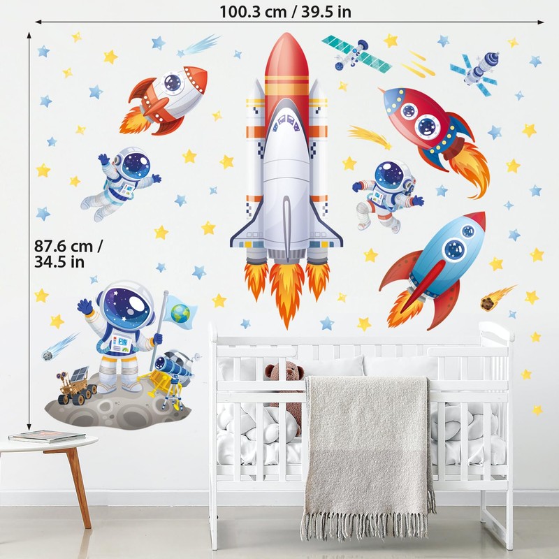 DECOWALL SG2-2416 Rocket Astronaut Wall Stickers Outer Space Wall Decals