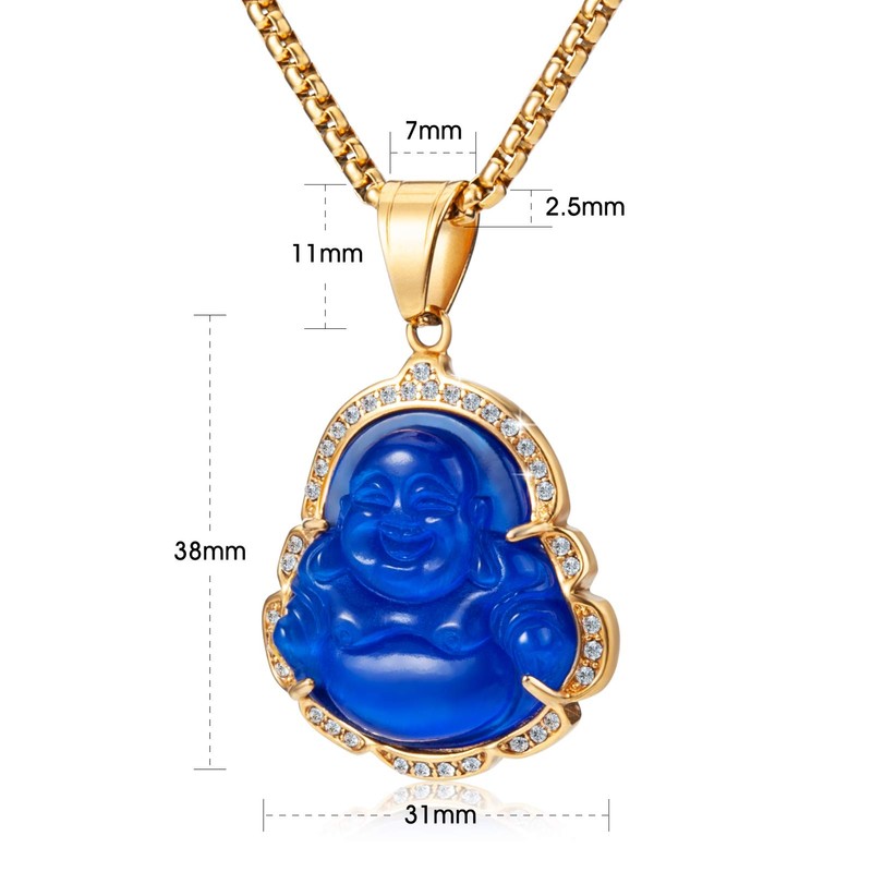 WESTMIAJW Lucky Laughing Blue Buddha Pendant Chain Necklaces Amulet Jewelry