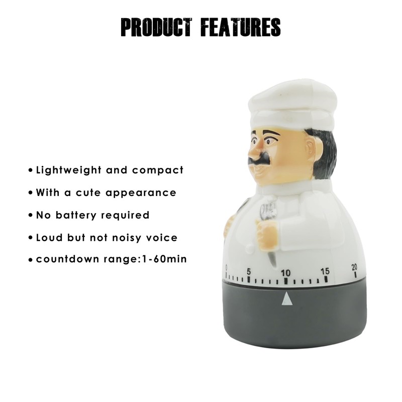 Taikemeti Kitchen Mechanical Timer - 1-60 Minute Countdown, Cute Chef