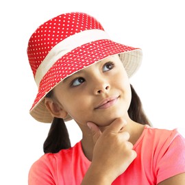 TOSKATOK UPF 50+ Girls Polka Dot Reversible Cotton Bush Bucket Sun Hat, red