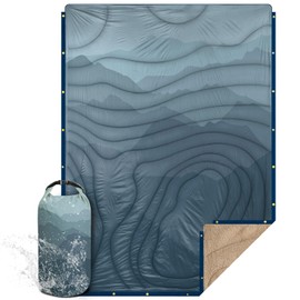 KawaGebo Kamp Outdoor Camping Blanket with Sherpa Lining, Extra Warm Thick Camp Blankets and Puffy Ultralight Soft Poncho DWR Camping Quilt for Cold Weather, Adventure, Sleeping, Backpacking 78"x 56"