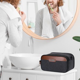 WITZMAN Canvas Toiletry Bag for Men Large Capacity Hanging Dopp kit for Men Leather Toiletries Water-resistant Bathroom Bag(A8002 Black)
