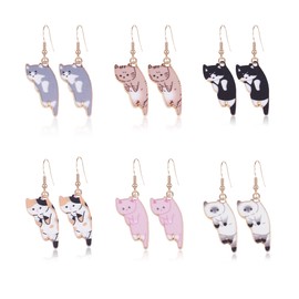 Chanaiqw 6 Pairs Cat Dangle Earrings animals Lover Birthday for Women (6 Pairs Cat Dangle Earrings)