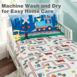 EVERYDAY KIDS Toddler Fitted Sheet and Pillowcase Set -Choo Choo Train- Soft Breathable Microfiber Toddler Sheet Set