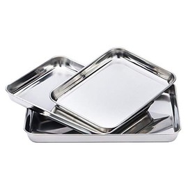 3x Stainless Steel Polished Trays 23cm, 31cm & 40cm Non Toxic By Chabrias LTD