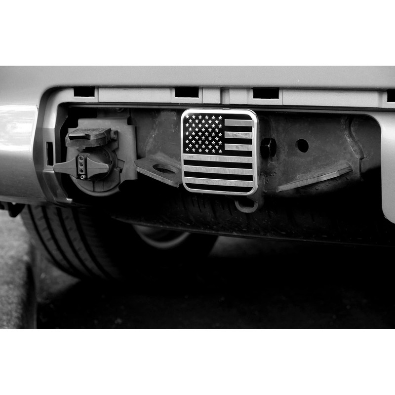 eVerHitch 2 Inch USA Black and Chrome Flag Hitch Cover