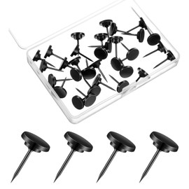 Ymapinc 30 PCS Black Thumb Tacks with Flat Head - Reusable Metal Push Pins for Cork Board, Bulletin Board, Office, Home Decor & Classroom (0.71x0.41 Inch)