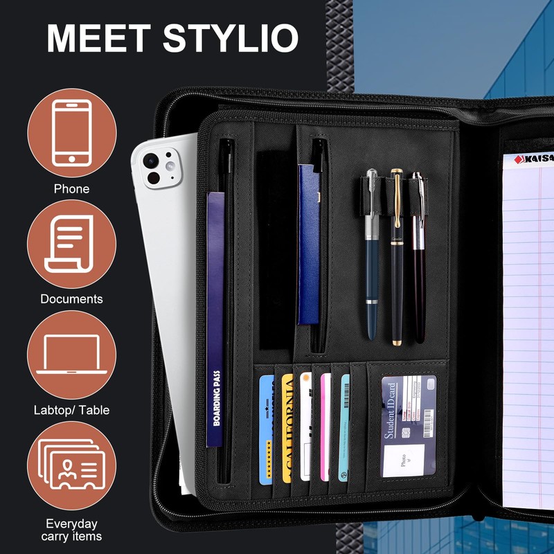 Premium Vegan Leather Padfolio 8.5"x11" Zipper Business Organizer for Legal