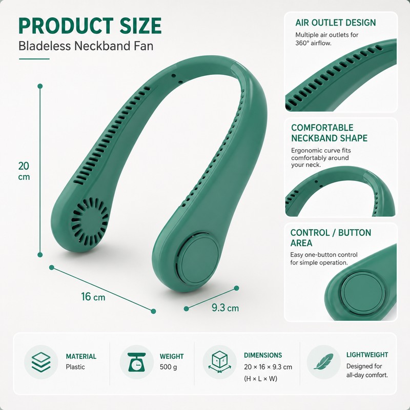 Portable Bladeless Neck Fan for Hands-Free Cooling – 5-Speed USB