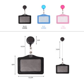 Pack of 3 Leather ID Card Sleeves, Card Case with Clip, Portable ID Holder, Retractable Badge Reel, for Business Events, Exhibitions, Offices and Schools