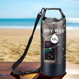 Azragon 10L Waterproof Dry Bag - Submersible Roll Top Sack for Kayaking, Fishing & Camping | Heavy-Duty TPU with Shoulder Strap(Black)