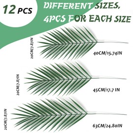 XIGOUPT 12 Pieces Artificial Palm Leaves with Stems, 3 Sizes, Fake Large Tropical Plants with Stems, Suitable for Home Hawaiian Banquet, Jungle Beach Theme, Party Decoration (Green)