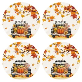 Siilues Fall Placemats 15 Inch Round Set of 4, Fall Decorations Truck Fall Decor for Table Seasonal Fall Thanksgiving DecorTable Decorations Table Runner